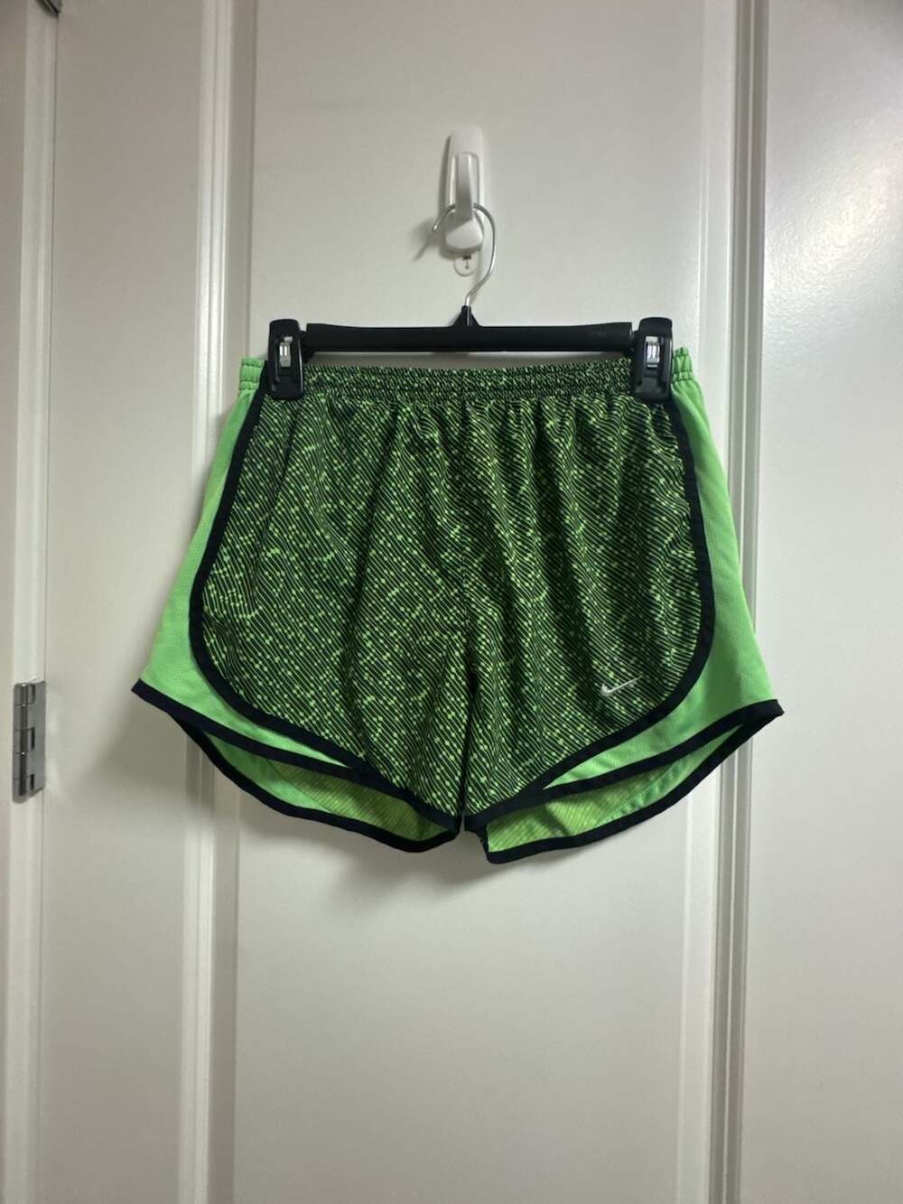 Nike Dri-Fit Neon Green and Black Patterned Running Shorts Size S